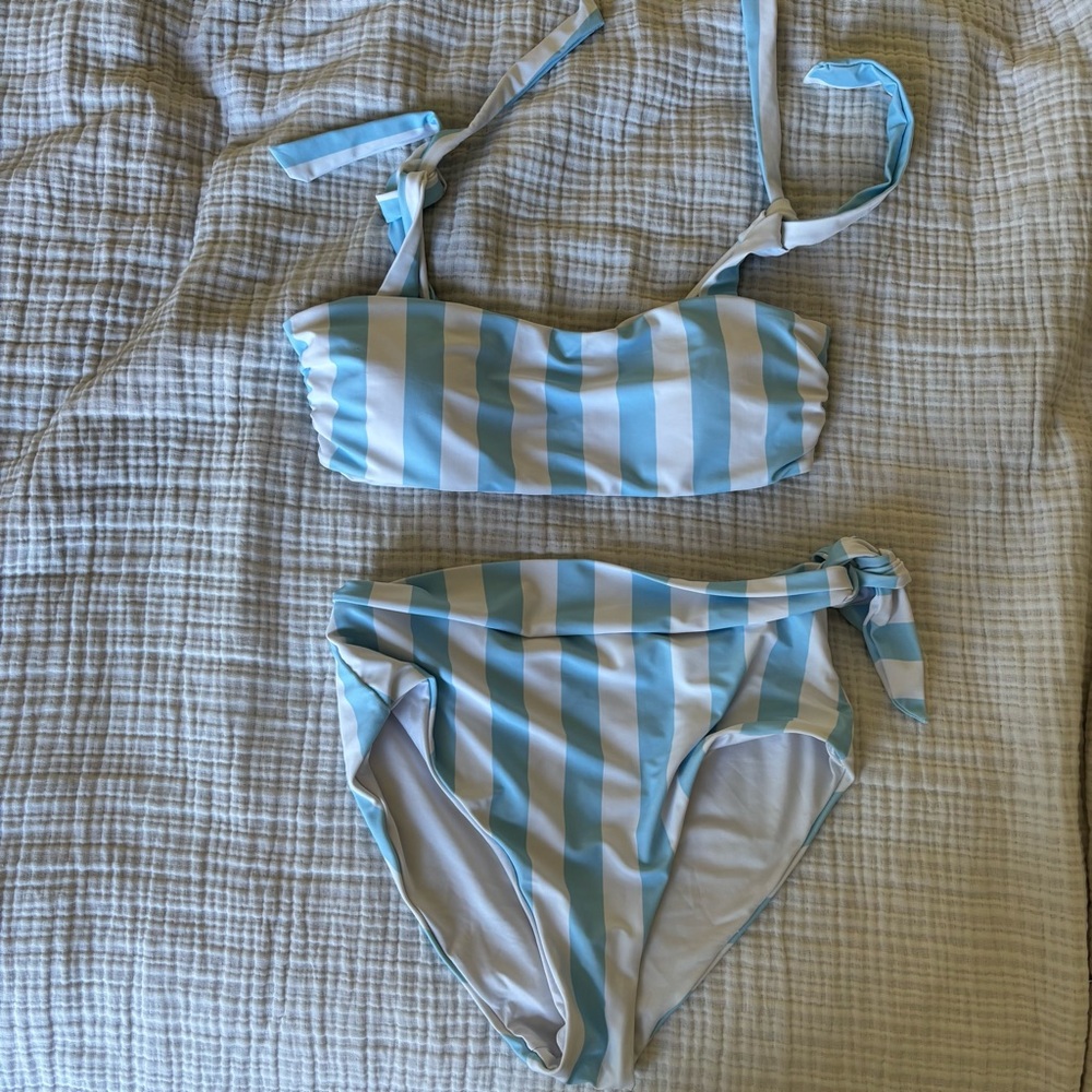Blue and White Striped Swim Set